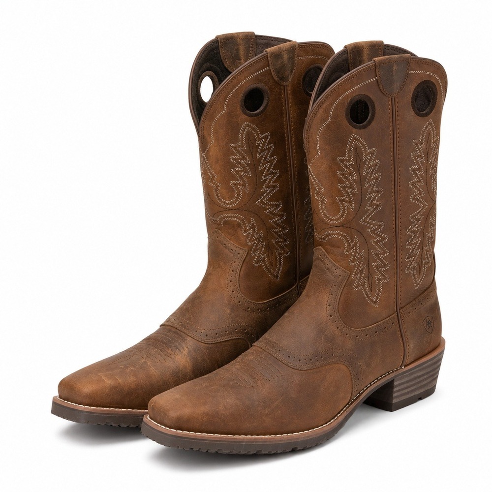Ariat Hybrid Roughstock Cowboy Boots Men's 11 EE Wide Square Toe Leather NEW